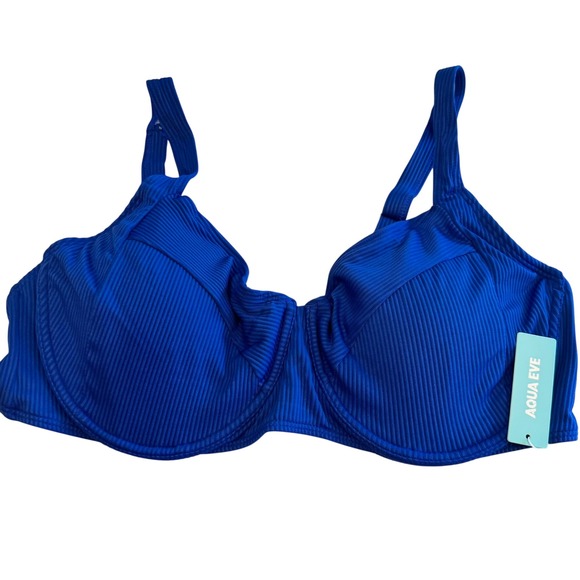 Aqua Eve Royal Blue Ribbed Underwire Bikini Top XXL Adjustable Straps New - Picture 2 of 7